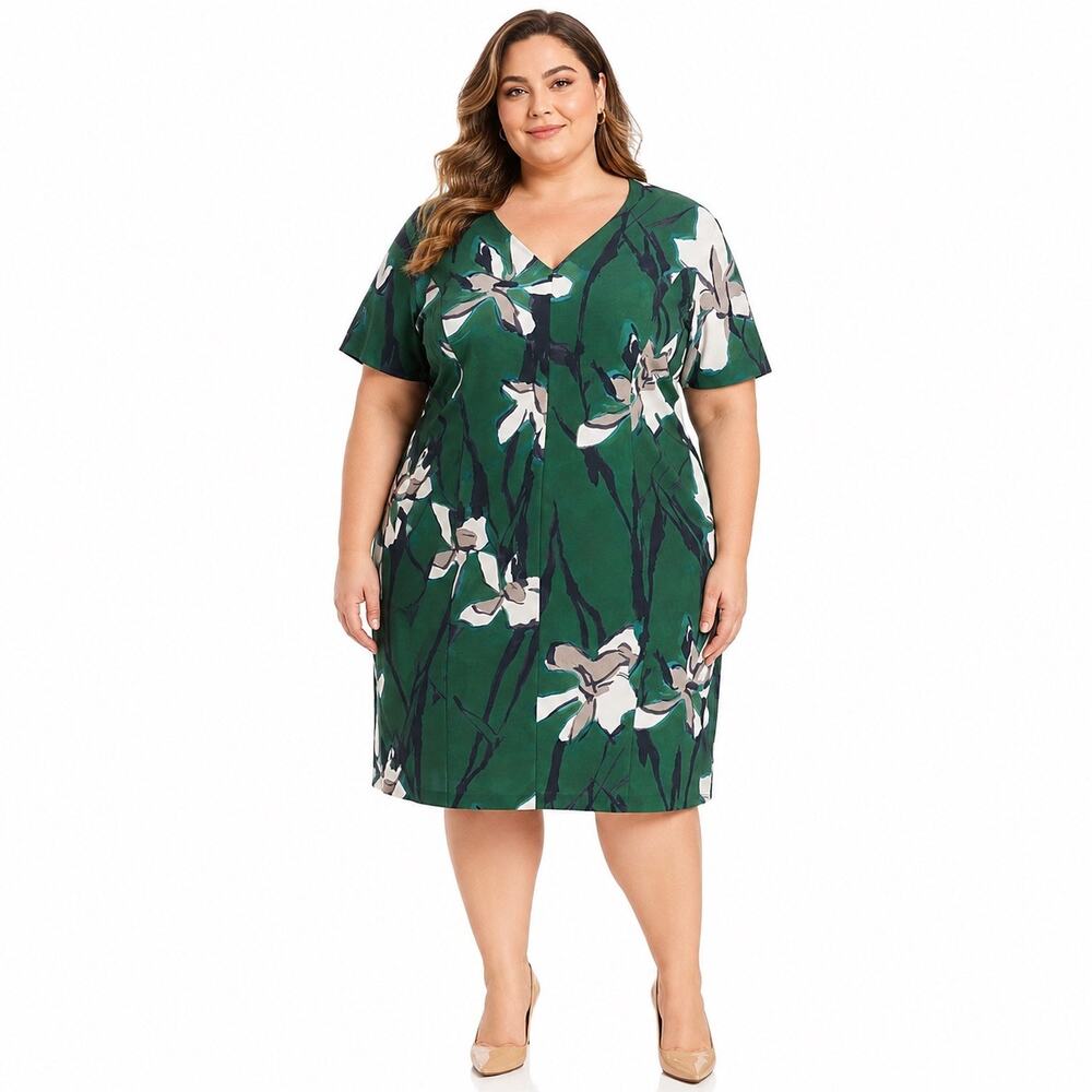 NWT Marina Rinaldi Destino Floral Printed Dress Green US 22 Tropical Resortwear